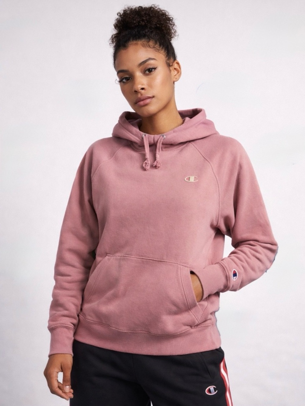 Champion Pink Fleece Funnel Neck Pullover Hoodie‎ Sweatshirt Small
